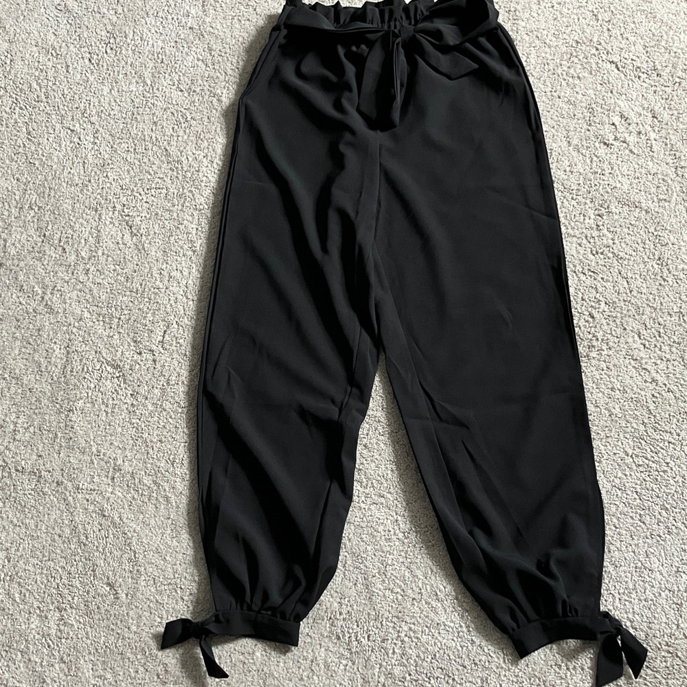 Shein Tie Waist Dress Pants Black S NWOT Tie Ankle